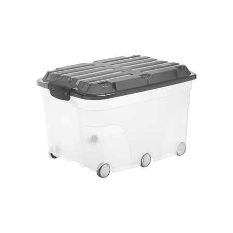 Contenitore Rotho portaoggetti con coperchio e ruote nero/trasparente 57 L 59,5x40x37 cm - F600179